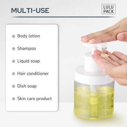 Lulupack 8 oz Clear Plastic Pump Bottle Dispenser for Soap, Shampoo, Conditioner, and Lotion - Refillable Empty Container with Wide Mouth for Bathroom, Shower, and Kitchen (250ml)
