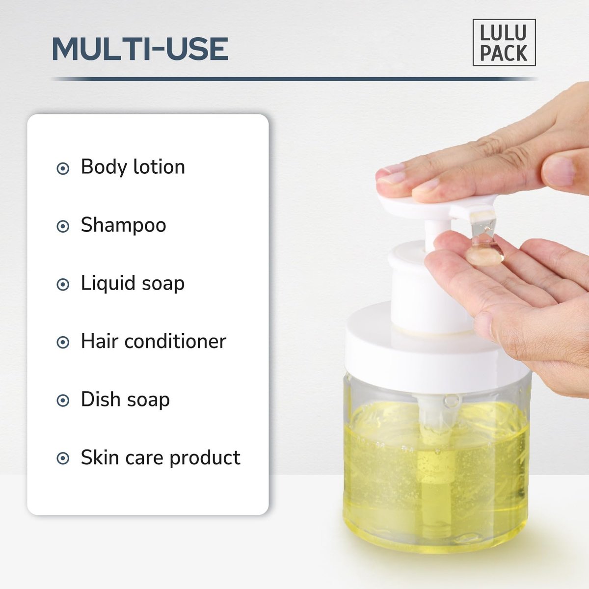 Lulupack 8 oz Clear Plastic Pump Bottle Dispenser for Soap, Shampoo, Conditioner, and Lotion - Refillable Empty Container with Wide Mouth for Bathroom, Shower, and Kitchen (250ml) - görsel 6