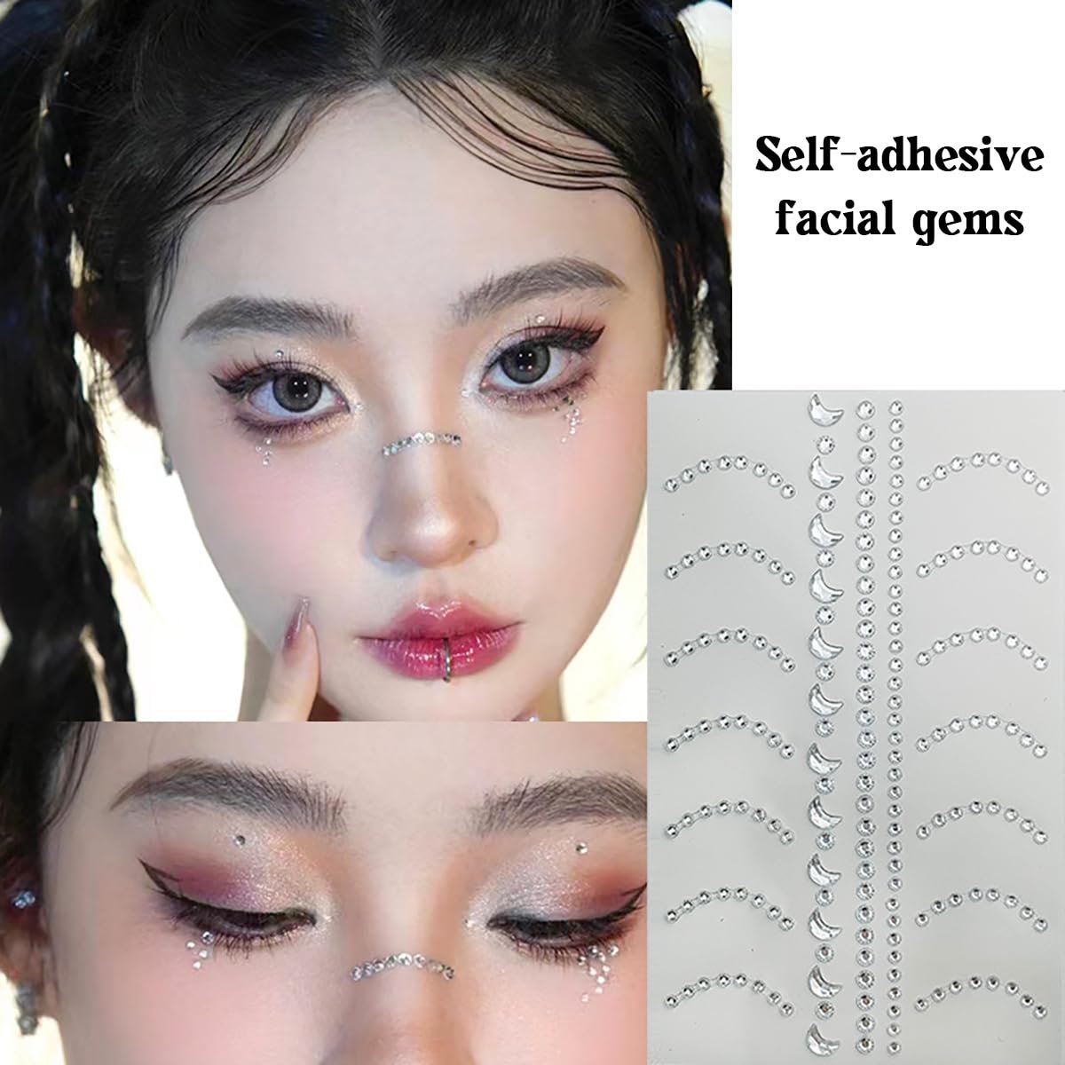 Self Adhesive Face Makeup Gems Pearls - 3D Star Heart Moon Shape Jewels Face Rhinestone Stickers for Hair, Body, Crafts, Festival Decal Decor (White Pink) Avelisse