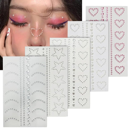 Self Adhesive Face Makeup Gems Pearls - 3D Star Heart Moon Shape Jewels Face Rhinestone Stickers for Hair, Body, Crafts, Festival Decal Decor (White Pink) Avelisse