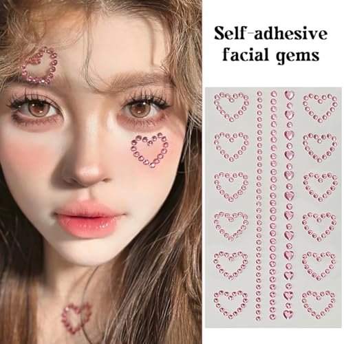 Self Adhesive Face Makeup Gems Pearls - 3D Star Heart Moon Shape Jewels Face Rhinestone Stickers for Hair, Body, Crafts, Festival Decal Decor (White Pink) Avelisse