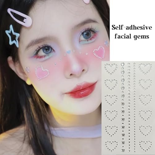 Self Adhesive Face Makeup Gems Pearls - 3D Star Heart Moon Shape Jewels Face Rhinestone Stickers for Hair, Body, Crafts, Festival Decal Decor (White Pink) Avelisse