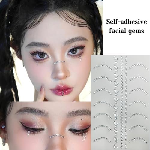 Self Adhesive Face Makeup Gems Pearls - 3D Star Heart Moon Shape Jewels Face Rhinestone Stickers for Hair, Body, Crafts, Festival Decal Decor (White Pink) Avelisse