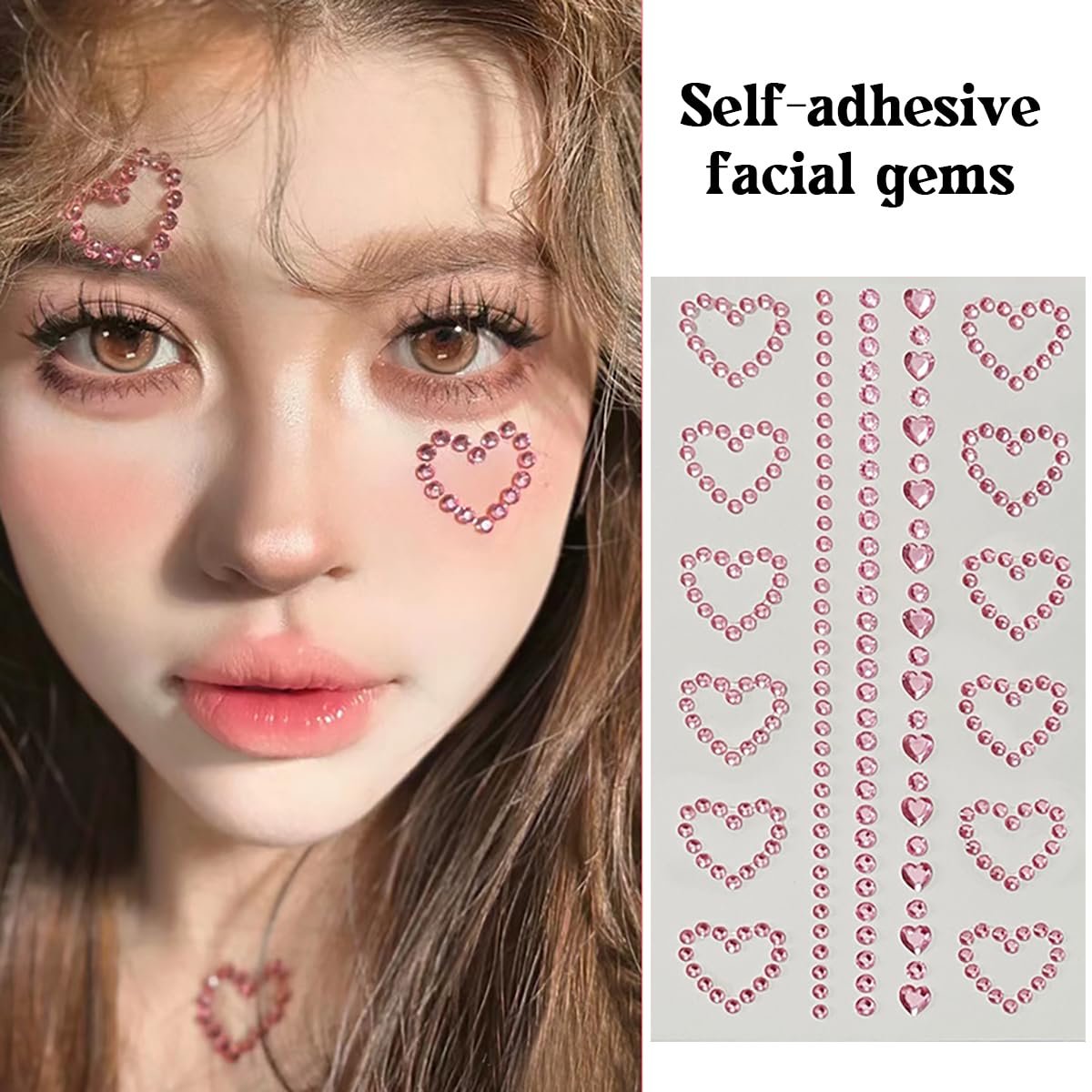 Self Adhesive Face Makeup Gems Pearls - 3D Star Heart Moon Shape Jewels Face Rhinestone Stickers for Hair, Body, Crafts, Festival Decal Decor (White Pink) Avelisse