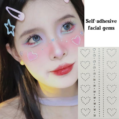 Self Adhesive Face Makeup Gems Pearls - 3D Star Heart Moon Shape Jewels Face Rhinestone Stickers for Hair, Body, Crafts, Festival Decal Decor (White Pink) Avelisse