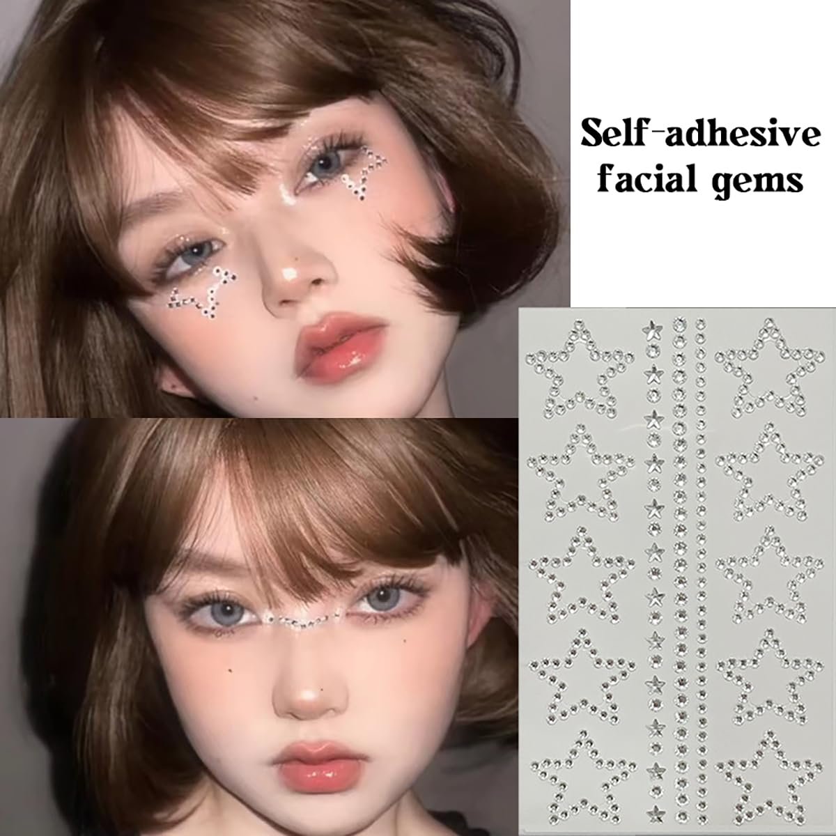 Self Adhesive Face Makeup Gems Pearls - 3D Star Heart Moon Shape Jewels Face Rhinestone Stickers for Hair, Body, Crafts, Festival Decal Decor (White Pink) Avelisse