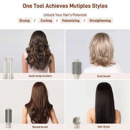5 in 1 Hair Air Styler - Rotating Hair Dryer Brush 110000 RPM, Hot-Air Automatic Wrap for Curling, Frizz-Free Blow Dryer Brush for Straightening Volumizing No Heat Damage, Gold Avelisse