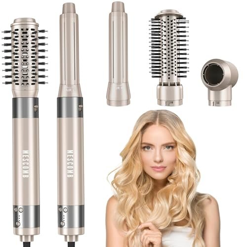 5 in 1 Hair Air Styler - Rotating Hair Dryer Brush 110000 RPM, Hot-Air Automatic Wrap for Curling, Frizz-Free Blow Dryer Brush for Straightening Volumizing No Heat Damage, Gold Avelisse