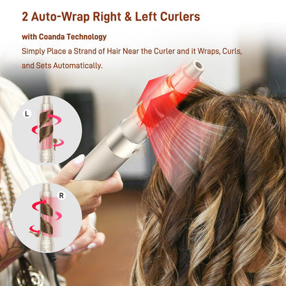 5 in 1 Hair Air Styler - Rotating Hair Dryer Brush 110000 RPM, Hot-Air Automatic Wrap for Curling, Frizz-Free Blow Dryer Brush for Straightening Volumizing No Heat Damage, Gold Avelisse