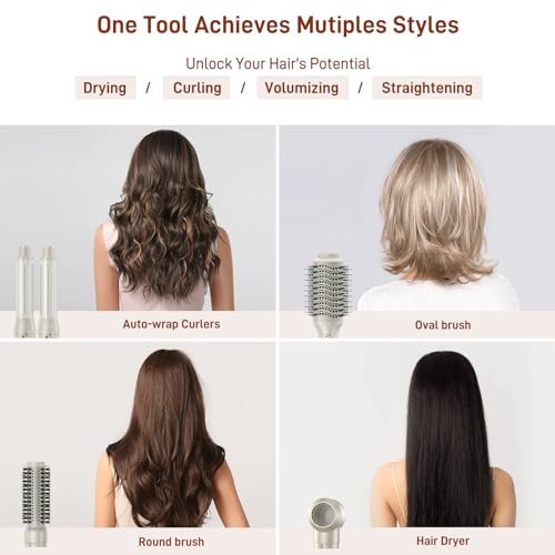 5 in 1 Hair Air Styler - Rotating Hair Dryer Brush 110000 RPM, Hot-Air Automatic Wrap for Curling, Frizz-Free Blow Dryer Brush for Straightening Volumizing No Heat Damage, Gold Avelisse