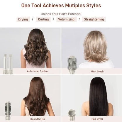 5 in 1 Hair Air Styler - Rotating Hair Dryer Brush 110000 RPM, Hot-Air Automatic Wrap for Curling, Frizz-Free Blow Dryer Brush for Straightening Volumizing No Heat Damage, Gold Avelisse
