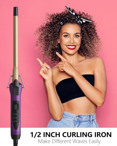 MELYDO 1/2 Inch Small Curling Iron Wand for Short & Long Hair - Ceramic Tourmaline Tiny Curling Wand with Adjustable Temperature, Heat Resistant Glove Included Avelisse