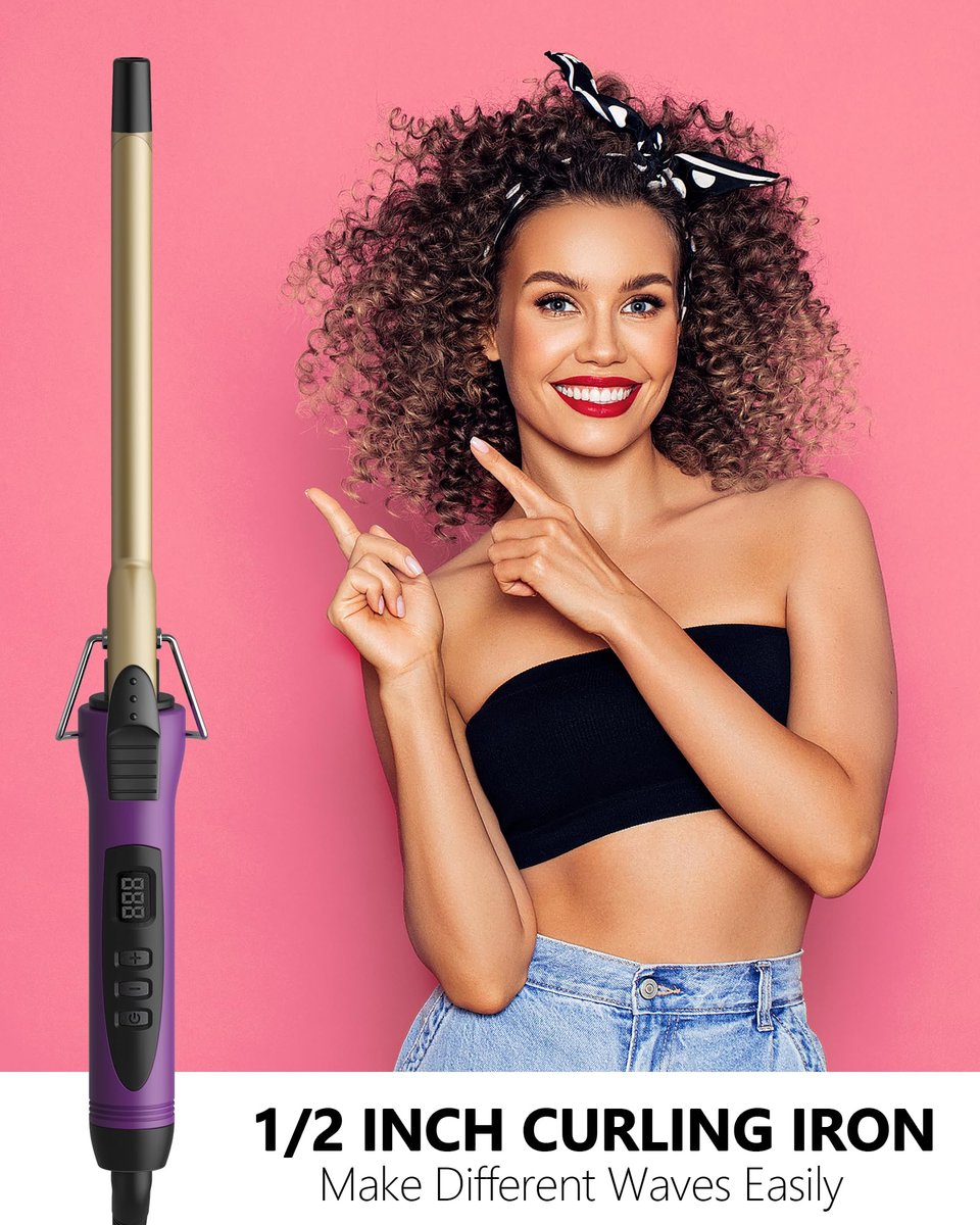MELYDO 1/2 Inch Small Curling Iron Wand for Short & Long Hair - Ceramic Tourmaline Tiny Curling Wand with Adjustable Temperature, Heat Resistant Glove Included Avelisse