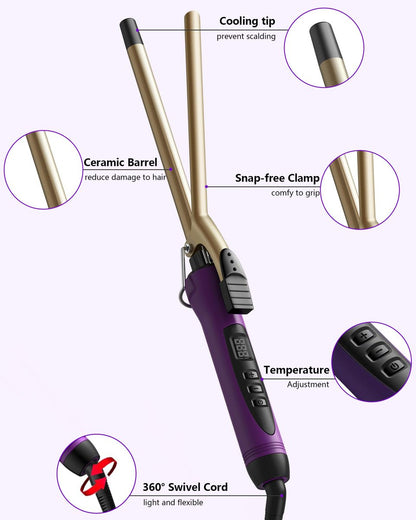 MELYDO 1/2 Inch Small Curling Iron Wand for Short & Long Hair - Ceramic Tourmaline Tiny Curling Wand with Adjustable Temperature, Heat Resistant Glove Included Avelisse