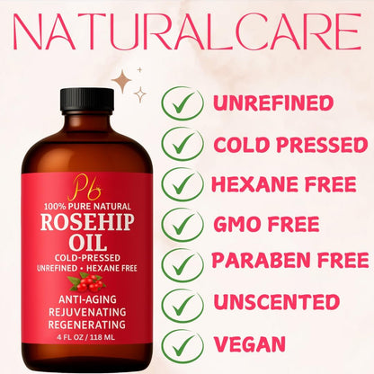 Pomberries Rosehip Seed Oil – Cold-Pressed & Unrefined, Natural Face Oil for Scars, Wrinkles, Stretch Marks & Daily Hydration, 4 fl oz