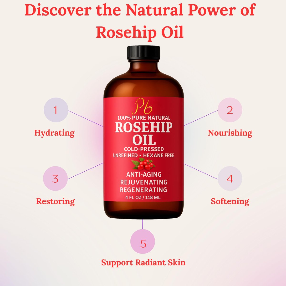Pomberries Rosehip Seed Oil – Cold-Pressed & Unrefined, Natural Face Oil for Scars, Wrinkles, Stretch Marks & Daily Hydration, 4 fl oz - görsel 13