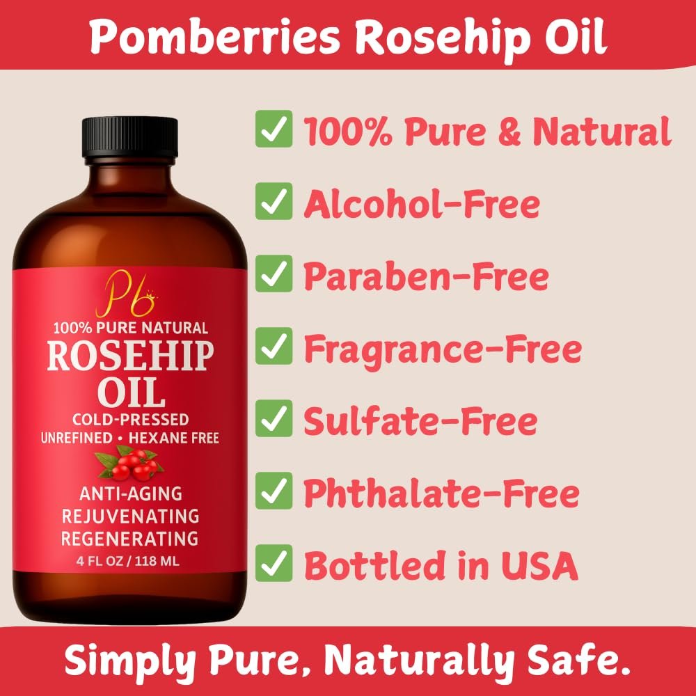 Pomberries Rosehip Seed Oil – Cold-Pressed & Unrefined, Natural Face Oil for Scars, Wrinkles, Stretch Marks & Daily Hydration, 4 fl oz - görsel 5