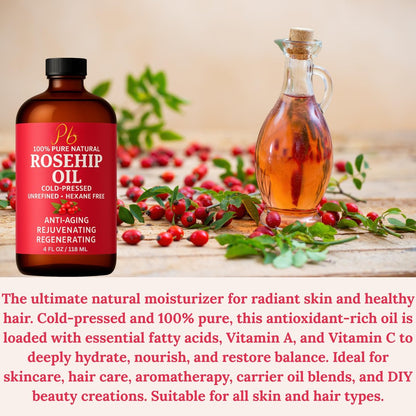 Pomberries Rosehip Seed Oil – Cold-Pressed & Unrefined, Natural Face Oil for Scars, Wrinkles, Stretch Marks & Daily Hydration, 4 fl oz