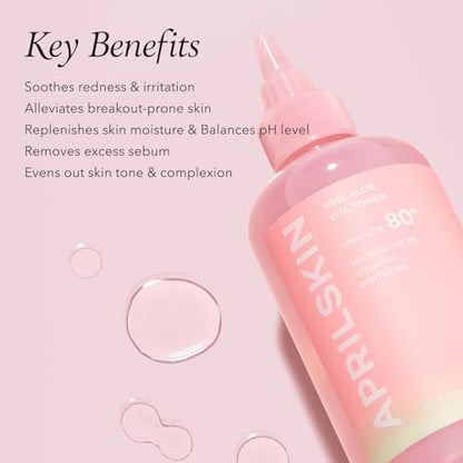 APRILSKIN Pink Aloe Vita Toner – Calming & Hydrating Korean Toner with 80% Pink Aloe Vera, Soothes Redness, Controls Sebum, Vegan & Clean (8.45 fl.oz) Avelisse