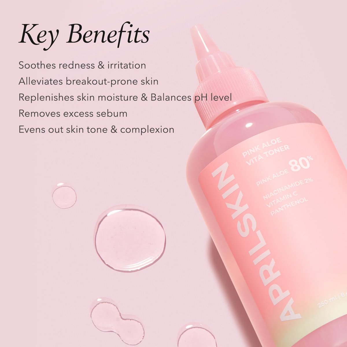 APRILSKIN Pink Aloe Vita Toner – Calming & Hydrating Korean Toner with 80% Pink Aloe Vera, Soothes Redness, Controls Sebum, Vegan & Clean (8.45 fl.oz) Avelisse