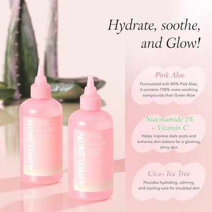 APRILSKIN Pink Aloe Vita Toner – Calming & Hydrating Korean Toner with 80% Pink Aloe Vera, Soothes Redness, Controls Sebum, Vegan & Clean (8.45 fl.oz) Avelisse