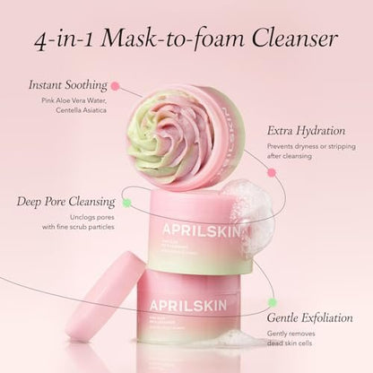 APRILSKIN Pink Aloe Facial Polish Cleanser | Gentle Exfoliation with Mungbean & Soybean Scrub | Removes Waterproof Makeup & Sunscreen | Non-Comedogenic Korean Skincare