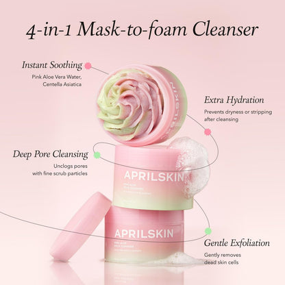 APRILSKIN Pink Aloe Facial Polish Cleanser | Gentle Exfoliation with Mungbean & Soybean Scrub | Removes Waterproof Makeup & Sunscreen | Non-Comedogenic Korean Skincare