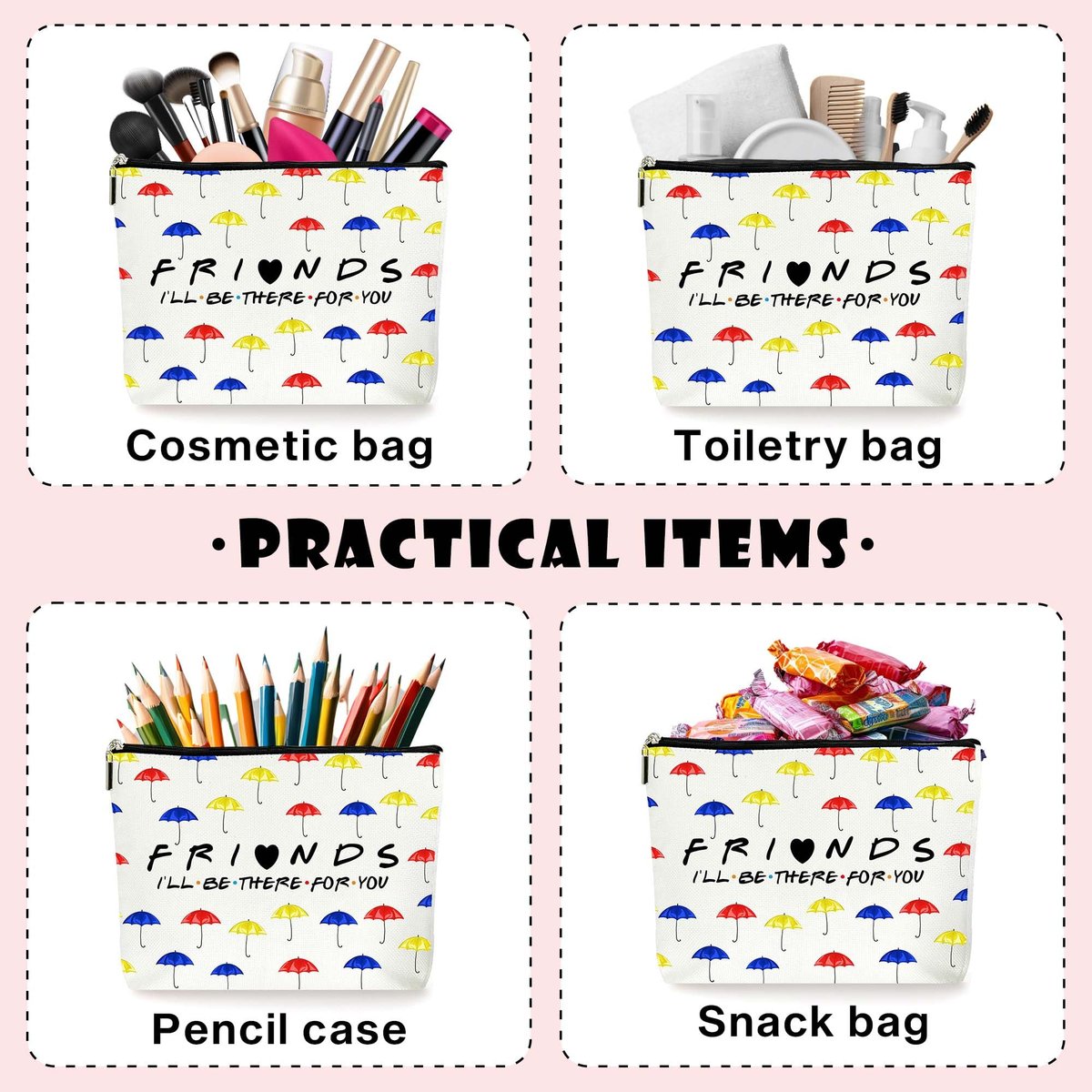 ZYQFN Umbrella Pattern Cosmetic Makeup Bag - Canvas Zipper Pouch for Women, Best Friend Gifts for Birthday Christmas Wedding - görsel 5