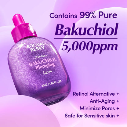 EQQUALBERRY Bakuchiol Plumping Face Serum - Retinol Alternative for Sensitive Skin with Niacinamide & Hyaluronic Acid, Pore & Wrinkle Korean Skin Care (1.01oz / 30ml) Avelisse