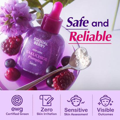 EQQUALBERRY Bakuchiol Plumping Face Serum - Retinol Alternative for Sensitive Skin with Niacinamide & Hyaluronic Acid, Pore & Wrinkle Korean Skin Care (1.01oz / 30ml) Avelisse