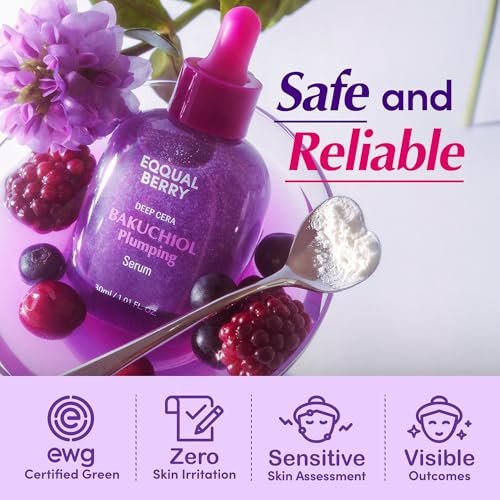EQQUALBERRY Bakuchiol Plumping Face Serum - Retinol Alternative for Sensitive Skin with Niacinamide & Hyaluronic Acid, Pore & Wrinkle Korean Skin Care (1.01oz / 30ml) Avelisse