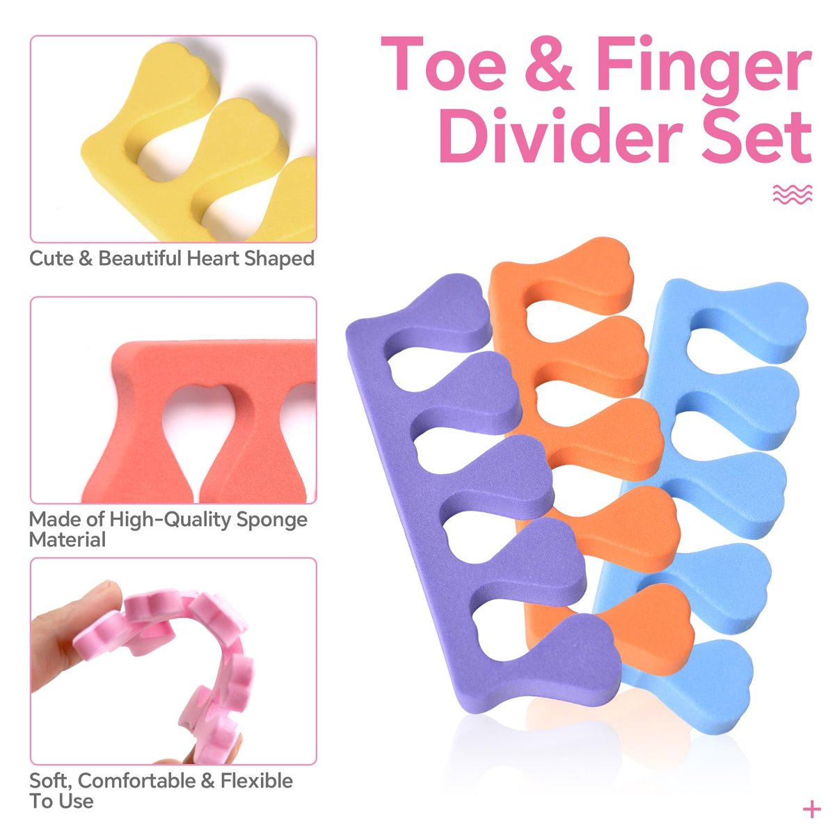 siyuwuro 24-Piece Colorful Heart Sponge Toe Separators for Pedicure, Nail Art, and Spa – Soft Foam Toe Spacers for Men and Women - görsel 3