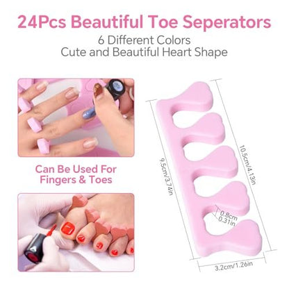 siyuwuro 24-Piece Colorful Heart Sponge Toe Separators for Pedicure, Nail Art, and Spa – Soft Foam Toe Spacers for Men and Women