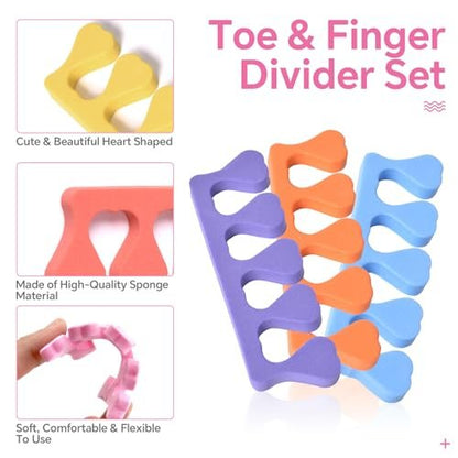 siyuwuro 24-Piece Colorful Heart Sponge Toe Separators for Pedicure, Nail Art, and Spa – Soft Foam Toe Spacers for Men and Women