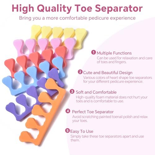 siyuwuro 24-Piece Colorful Heart Sponge Toe Separators for Pedicure, Nail Art, and Spa – Soft Foam Toe Spacers for Men and Women - görsel 6