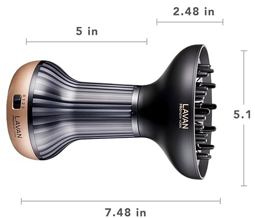 LAVANPRO NEW YORK Gold Diffuser Hair Dryer for Curly Hair – Ionic Technology with Adjustable Heat & Speed Settings for Frizz-Free, Defined Curls, Lightweight Avelisse