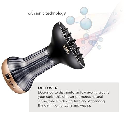 LAVANPRO NEW YORK Gold Diffuser Hair Dryer for Curly Hair – Ionic Technology with Adjustable Heat & Speed Settings for Frizz-Free, Defined Curls, Lightweight Avelisse