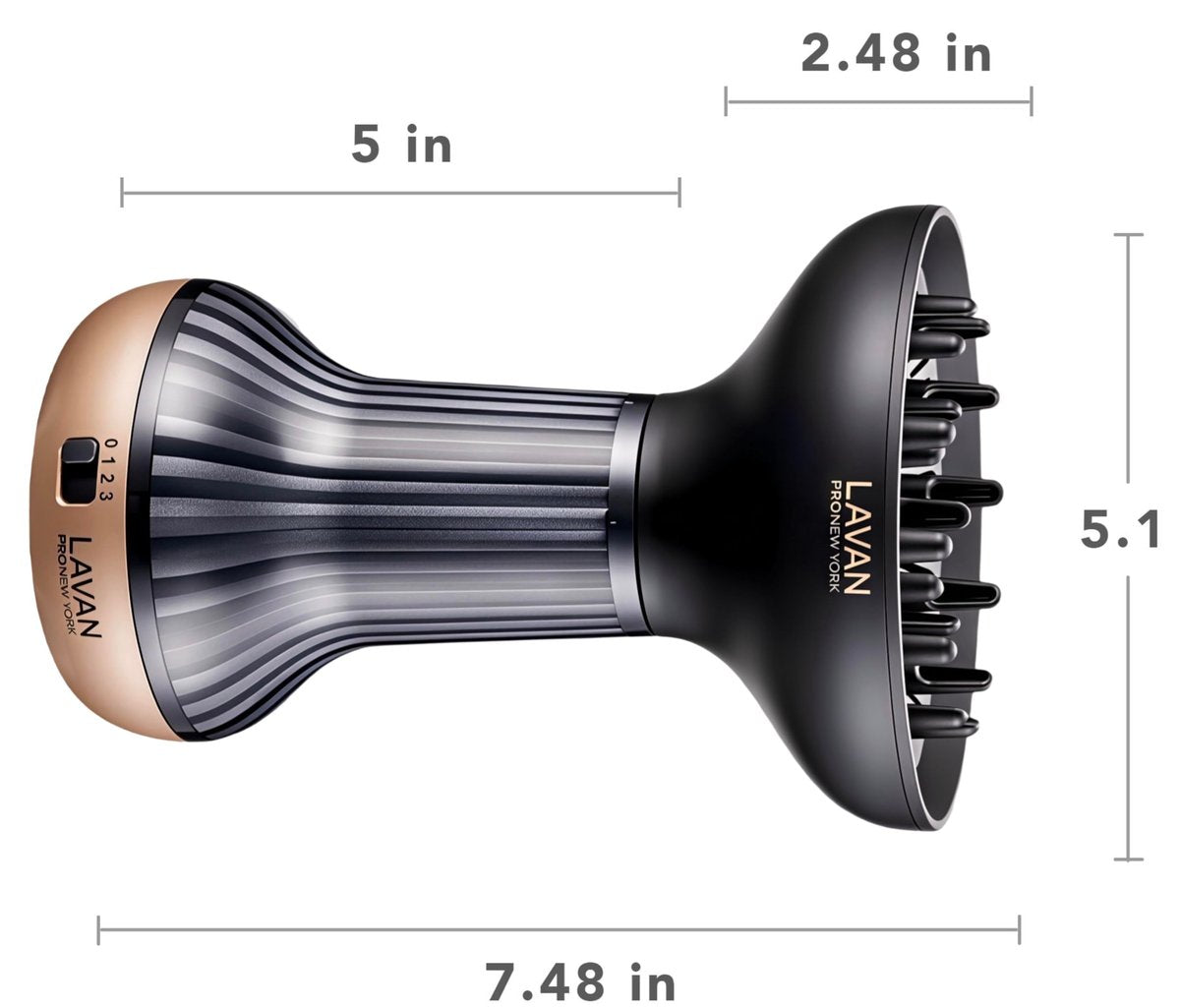 LAVANPRO NEW YORK Gold Diffuser Hair Dryer for Curly Hair – Ionic Technology with Adjustable Heat & Speed Settings for Frizz-Free, Defined Curls, Lightweight Avelisse