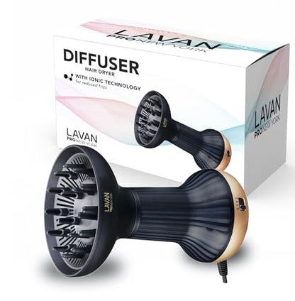 LAVANPRO NEW YORK Gold Diffuser Hair Dryer for Curly Hair – Ionic Technology with Adjustable Heat & Speed Settings for Frizz-Free, Defined Curls, Lightweight Avelisse