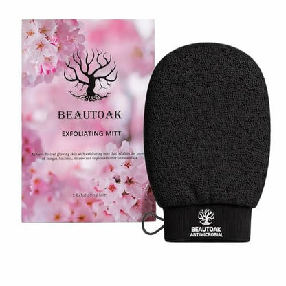 Beautoak Antimicrobial Korean Exfoliating Mitt for Shower - Body Scrubber and Dead Skin Remover (1 Pack)