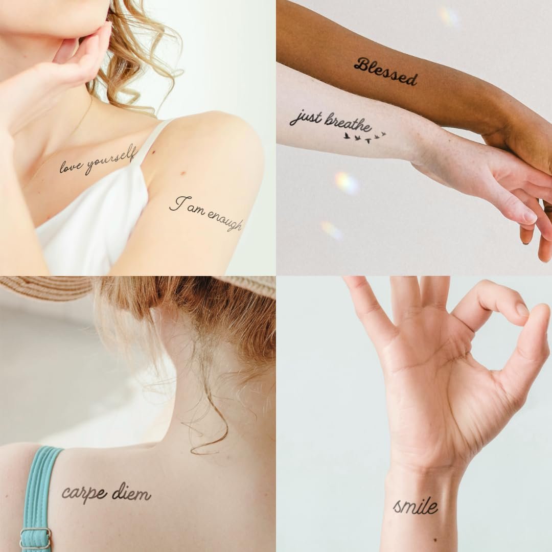 Inspirational Temporary Tattoos for Women & Men – One Grace Blessed Collection Small Black Mini Tattoos, Long Lasting Waterproof - görsel 3