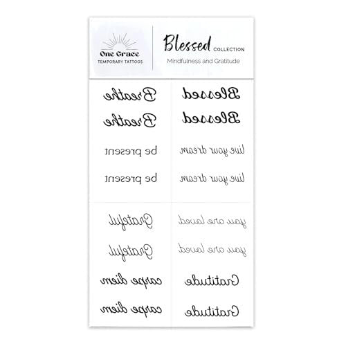Inspirational Temporary Tattoos for Women & Men – One Grace Blessed Collection Small Black Mini Tattoos, Long Lasting Waterproof - görsel 8