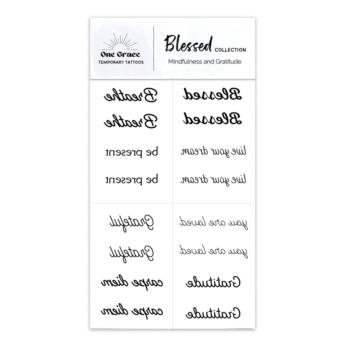 Inspirational Temporary Tattoos for Women & Men – One Grace Blessed Collection Small Black Mini Tattoos, Long Lasting Waterproof - görsel 7