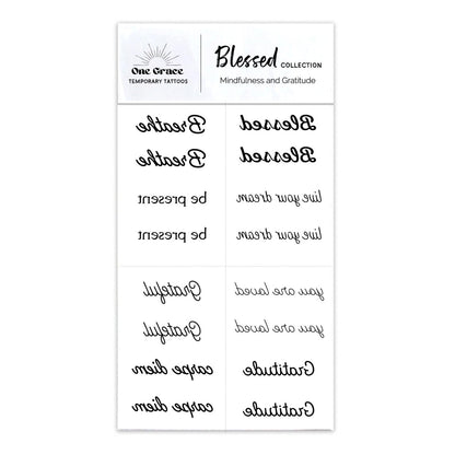 Inspirational Temporary Tattoos for Women & Men – One Grace Blessed Collection Small Black Mini Tattoos, Long Lasting Waterproof
