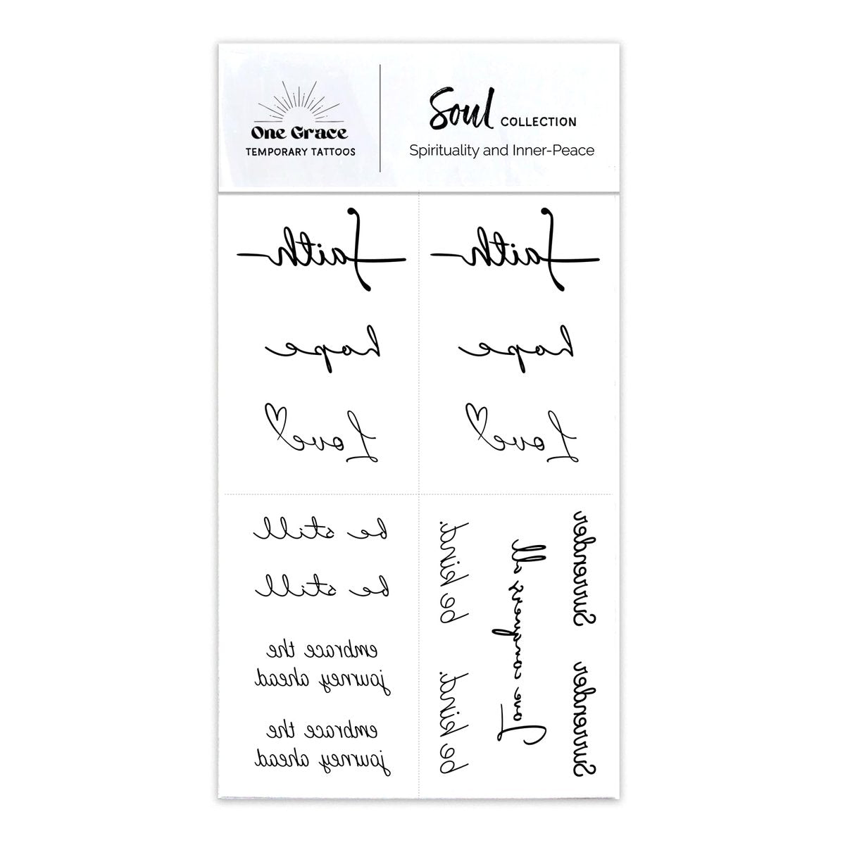 One Grace Soul Collection - Inspirational Motivational Temporary Tattoos for Women and Men - Small Black Waterproof Long Lasting - görsel 7