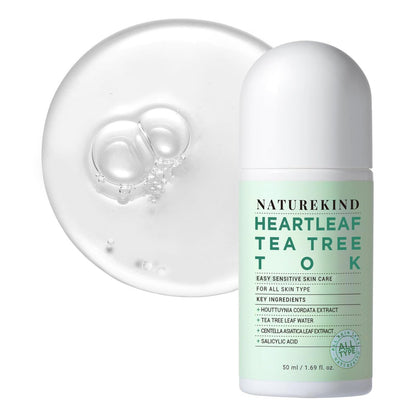 NATUREKIND Heartleaf Tea Tree Tok Acne Treatment Soothing Toner Serum – Korean Facial Skincare for Pore Control, Calming & Nourishing (1.69 fl oz)