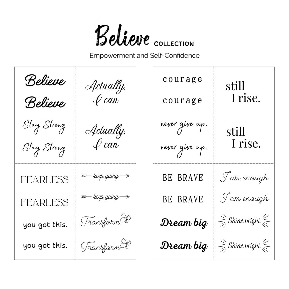 One Grace Believe Collection - Inspirational & Motivational Small Temporary Tattoos - Realistic, Long Lasting, Waterproof Black Mini Tattoos for Women and Men - görsel 5