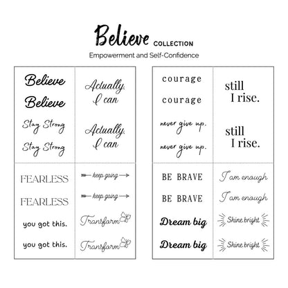 One Grace Believe Collection - Inspirational & Motivational Small Temporary Tattoos - Realistic, Long Lasting, Waterproof Black Mini Tattoos for Women and Men