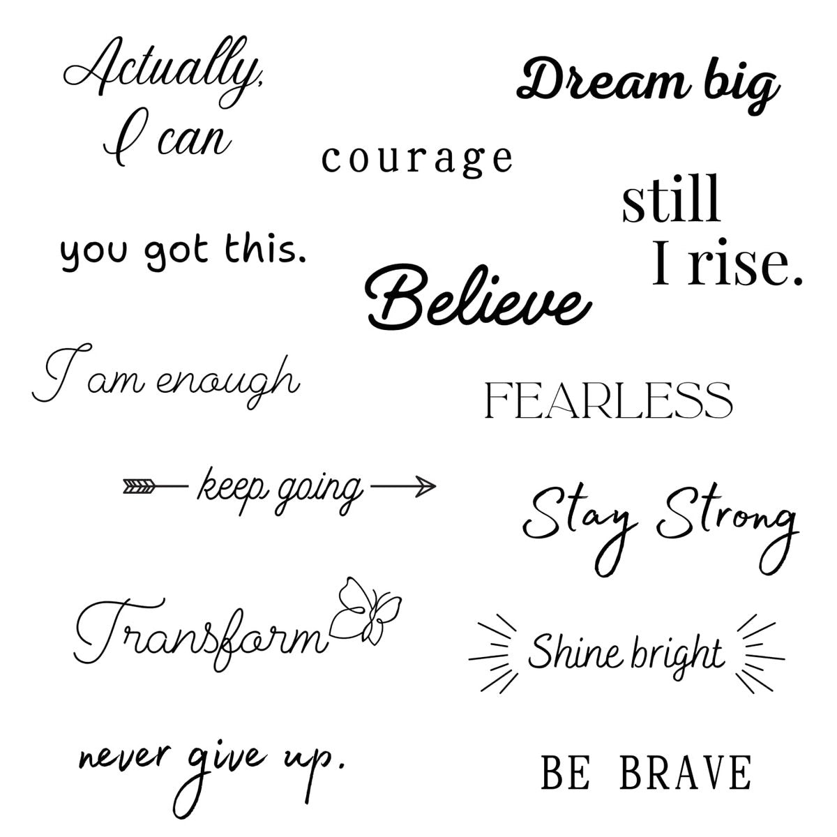 One Grace Believe Collection - Inspirational & Motivational Small Temporary Tattoos - Realistic, Long Lasting, Waterproof Black Mini Tattoos for Women and Men - görsel 1
