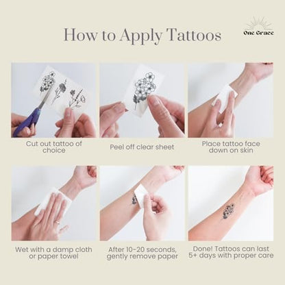 One Grace Believe Collection - Inspirational & Motivational Small Temporary Tattoos - Realistic, Long Lasting, Waterproof Black Mini Tattoos for Women and Men